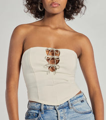 Adorable Glam Rhinestone Bow Cutout Corset Top