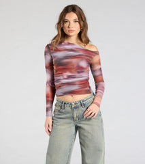 Wildly Chic Long Sleeve Abstract Print Crop Top