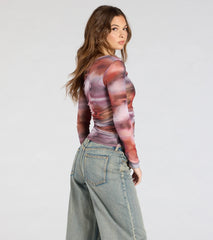 Wildly Chic Long Sleeve Abstract Print Crop Top