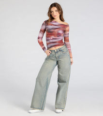 Wildly Chic Long Sleeve Abstract Print Crop Top