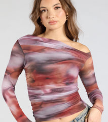 Wildly Chic Long Sleeve Abstract Print Crop Top