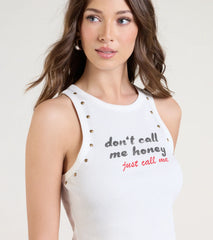 Don't Call Me Honey Studded Graphic Crop Top