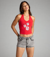 Lucky Me Dice Graphic Halter Top