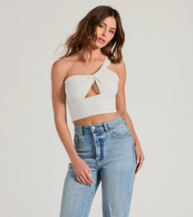 Here To Slay One-Shoulder Cutout Knit Crop Top