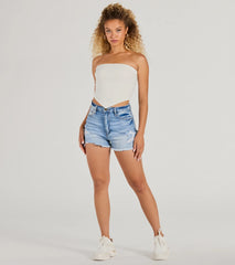 Flirty Focus Strapless Rib Knit Tube Crop Top
