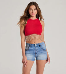 Fringe Benefits High Neck Crop Top