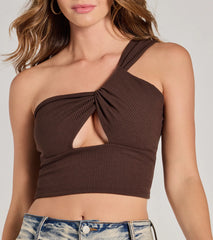 Here To Slay One-Shoulder Cutout Knit Crop Top