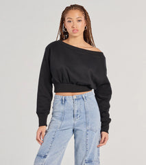 Cutie Alert Long Sleeve Fleece Crop Sweatshirt