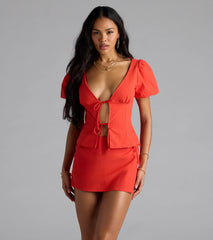 Easygoing Chic Puff Sleeve Tie Front Top