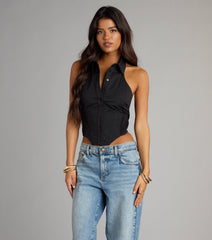 Cute Plans Halter Collared Corset Top