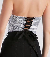 In Other News Lace-Up Newspaper Corset Top