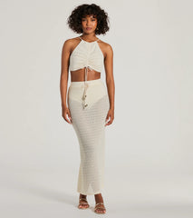 Sunny Chic Halter Ruched Crochet Crop Top