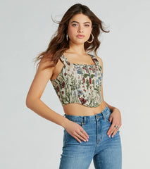 Garden Fantasy Floral Lace-Up Corset Top