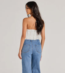 Glitz It Up Rhinestone Trim Satin Strapless Corset Top