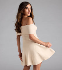 Sweet And Off-The-Shoulder Sweater Skater Dress