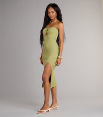 Casual Allure Strapless High Slit Midi Dress