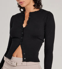 Chic Staple Crew Neck Cropped Knit Cardigan