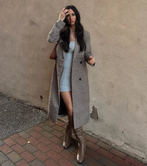 Plaid Perfection Faux Wool Long Coat