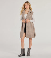 Plaid Pursuit Faux Wool Long Belted Vest