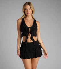 Sensational Match Tie-Front Ruffle Crop Top