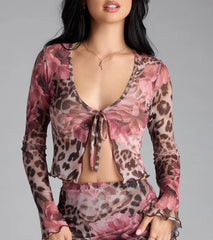 Fierce And Flirty Leopard Floral Tie-Front Top