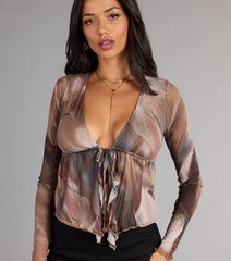 Sheer Sass Ruffle Tie Front Top