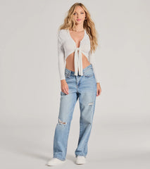 Flirt Alert Long Sleeve Tie-Front Top