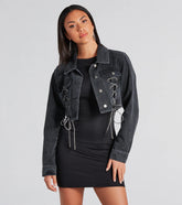 Outshine In Rhinestone Lace-Up Denim Jacket