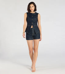 Exceptional Poise Sleeveless Button Denim Vest