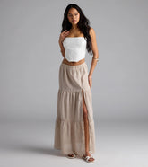 Vintage Charm Gingham Slit Peasant Maxi Skirt