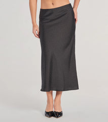 There She Goes High-Rise Slit Polka Dot Satin Midi Skirt
