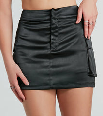 Stylish Occasion Satin Cargo Mini Skirt