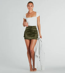 Stylish Occasion Satin Cargo Mini Skirt