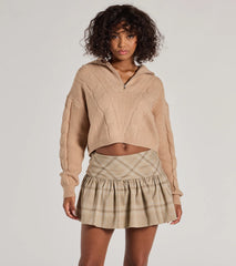 Adorable Flair Plaid Pleated Drop Waist Mini Skort
