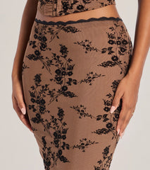 Romantic Aura Flocked Floral Mesh Maxi Skirt