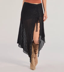 Boho Style Sheer Lace Asymmetric Midi Skirt
