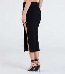 Elevated Era Ribbed Knit High Slit Midi Skirt