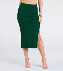 Elevated Era Ribbed Knit High Slit Midi Skirt