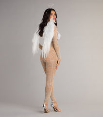 Iridescent Sparkle Rhinestone-Embellished Sheer Catsuit