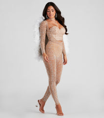 Iridescent Sparkle Rhinestone-Embellished Sheer Catsuit
