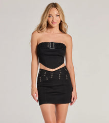 Edgy Glam Buckle Strap Mini Skirt