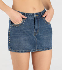 Tell Me About It Stud Mid Rise Denim Mini Skirt