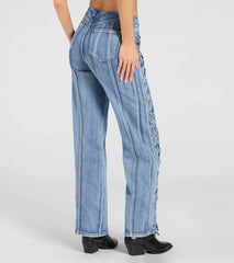 Trendy Club Lace-Up Straight-Leg Jeans
