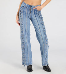 Trendy Club Lace-Up Straight-Leg Jeans