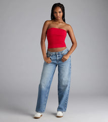 It's Giving Trends Mid-Rise Straight Leg Denim Jeans