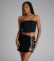 Buckle Down High-Rise Denim Skort