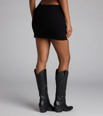 Buckle Down High-Rise Denim Skort