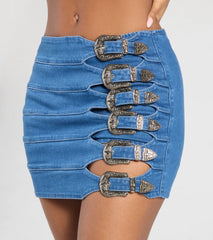 Buckle Down High-Rise Denim Skort