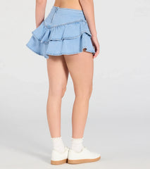 Cute Trendsetter Ruffled Denim Skort