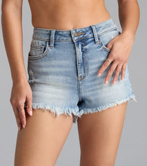 New Addiction Mid-Rise Fray Denim Shorts